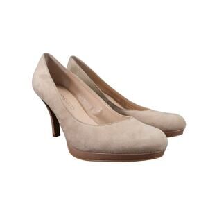 Franco Sarto Shoes Womens 7.5 Pump Platform Fashion Suede Beige Round Toe Orlina